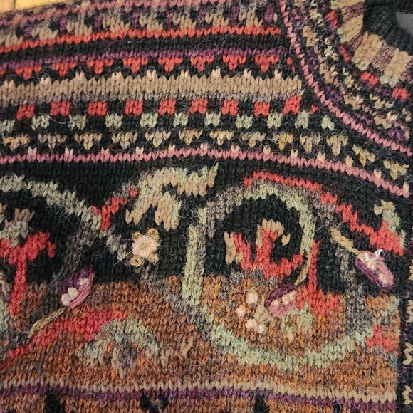 Icelandic Design Floral Fall Colors Wool Zip 90's Cardigan Sweater Jacket, Sz S - Picture 4 of 12